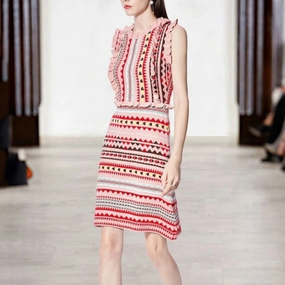 Forest Fairy Fit & Flare Dress Size S Emily and Me London High Neck Modest Aztec